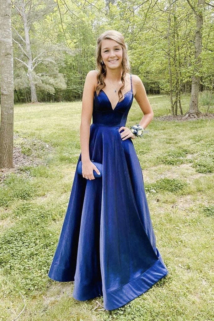 Simple Royal Blue Long Prom Dresses Halter Formal Dress FD1261 – Viniodress